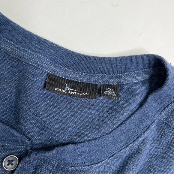 MARC ANTHONY Navy Blue Textured 1/4 Button Down Casual Dressy Office T-Shirt Top - Picture 2 of 6